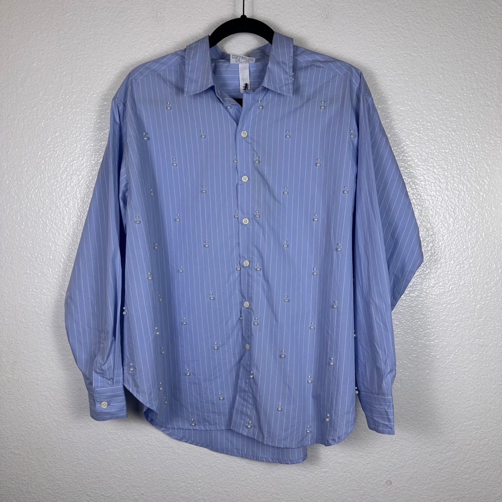 Future Collective Reese Blutstein Blue Striped Pearl Button Down Shirt M‎ NEW - Picture 2 of 9